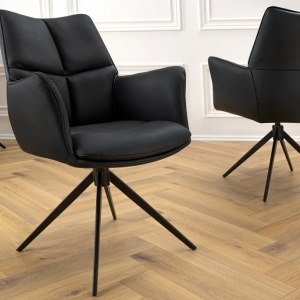 Scaun pivotant modern, Piele Naturala, Negru, PAPILLON - Img 6