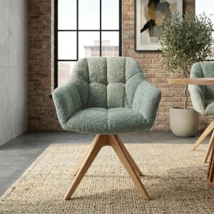 Scaun pivotant PAPILLON tesatura boucle verde salvie/ stejar - Img 6
