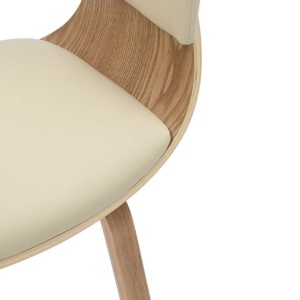 Scaun retro imitatie piele bej crem, lemn furniruit ORGANIC - Img 3