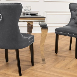 Set 2 scaune Stil Baroc, Piele Sintetica, Negru Vintage, CASTLE - Img 5