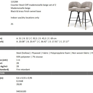 Set de 2 scaune de bar design modern LUX Cliff, H-92,5cm bej mademoiselle 115284 HZ - Img 6