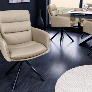 Set de 2 scaune pivotante Big George piele si microfibra bej - Img 6