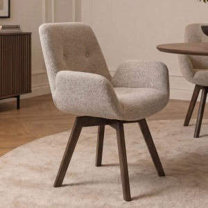 Set de 2 scaune pivotante, Lemn de stejar, textil boucle taupe BALTIC