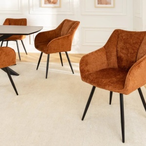 Set de 2 scaune pivotante, Metal Negru, Chenille Maro, AVIGNON A-46471 VC - Img 6