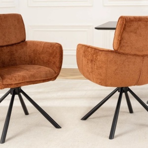 Set de 2 scaune pivotante, Metal Negru, Chenille Maro, UNIQUE A-46319 VC - Img 3