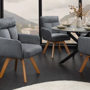 Set de 2 scaune pivotante picioare din lemn Big George gri chenille - Img 4