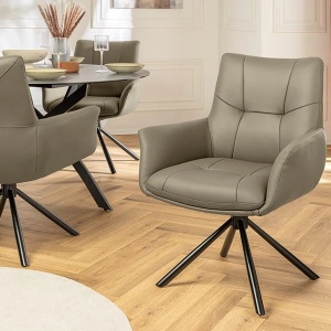 Set de 2 scaune pivotante SIGNATURE piele naturala taupe - Img 7