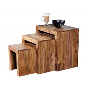 Set de 3 masute din lemn de trandafir Sheesham Madeira A-20596 VC