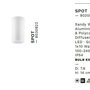 Spot aplicat de exterior IP54 SPOT alb 236747 universul-luminii.ro