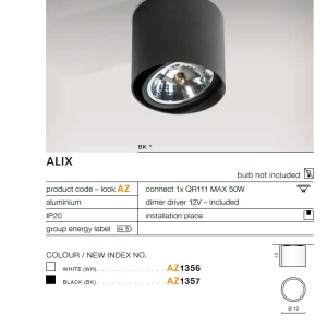 Spot aplicat directionabil de tavan/plafon ALIX negru ZZ AZ1357 81067 universul-luminii.ro