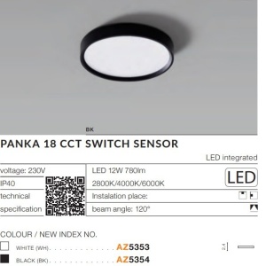 Spot aplicat LED, Plafoniera cu senzor de miscare si protectie IP40 PANKA 18 CCT negru 122517 universul-luminii.ro