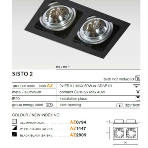 Spot incastrabil directionabil de tavan/plafon SISTO 2 BK 81577 universul-luminii.ro