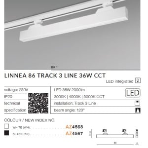 Spot LED directionabil pe sina LINNEA 86 TRACK 3Line CCT 36W negru 98707 universul-luminii.ro