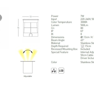 Spot LED incastrabil de exterior decorativ IP67 Wael B 154777 universul-luminii.ro
