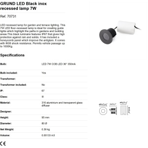 Spot LED incastrabil de exterior pavaj GRUND 7W inox negru 84817 universul-luminii.ro