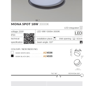 Spot LED incastrat directionabil de tavan/plafon MONA 18W 3000K negru 199237 universul-luminii.ro