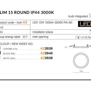 Spot LED pentru baie incastrat IP44 Slim 15 round 3000K negru 71067 universul-luminii.ro