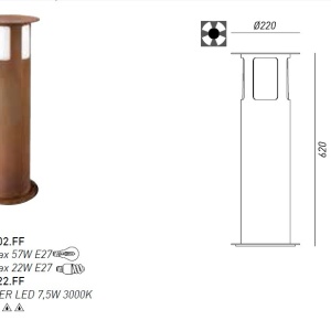 Stalp de exterior modern inaltime 62cm cu protectie IP65, Porto 258.02.FF 47527 universul-luminii.ro