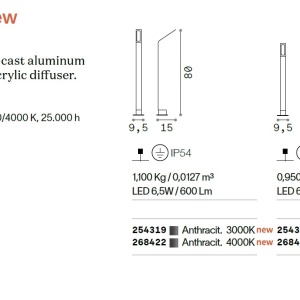 Stalp LED iluminat exterior design modern Agos PT SMALL H-60cm 4000K antracit 92607 universul-luminii.ro