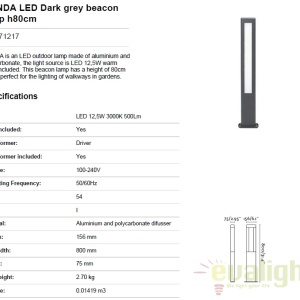 STALP LED ILUMINAT EXTERIOR NANDA H50cm 71217 68107 universul-luminii.ro