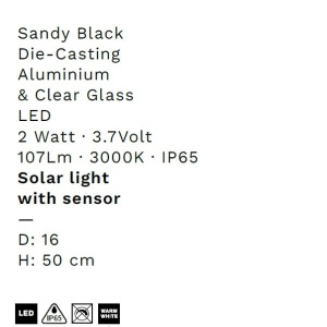 Stalp LED solar iluminat exterior cu senzor de miscare IP65 AIGO H-50cm 229467 universul-luminii.ro