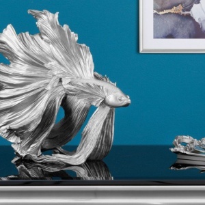 Statueta decorativa extravaganta Fisch Crowntail 35cm, argintiu - Img 6