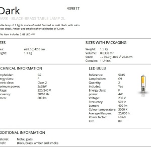 Veioza, Lampa de masa design modern Dark 2L 153397 universul-luminii.ro
