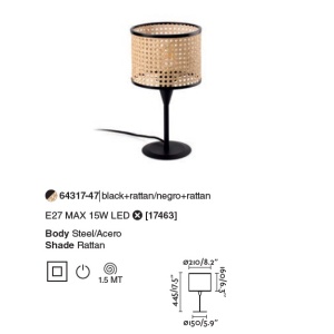 Veioza / Lampa de masa moderna design natural MAMBO mini negru/ratan 64317-47 90537 universul-luminii.ro