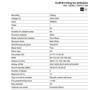 Ventilator aplicat tavan cu telecomanda KLIM M 125cm, alb/ pin - Img 5