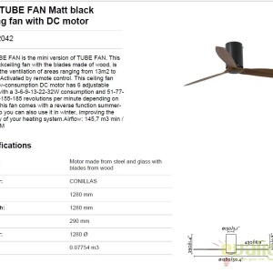 Ventilator de tavan modern cu telecomanda MINI TUBE FAN negru mat/lemn 32042 68557 universul-luminii.ro