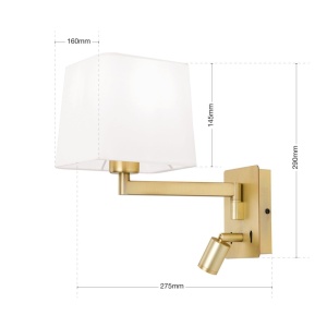 Aplica cu brat reglabil si reader LED CARLTON alama/alb 234998 universul-luminii.ro