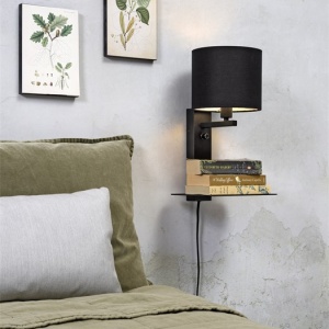 Aplica cu raft, mufa USB si abajur textil negru Florence 192868 universul-luminii.ro