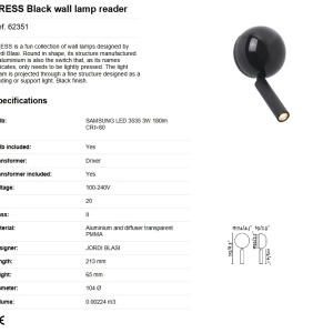 Aplica cu reader LED stil modern minimalist PRESS Black 83408 universul-luminii.ro