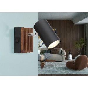 Aplica cu Spot directionabil metal negru lemn KAYDEN 249408 universul-luminii.ro