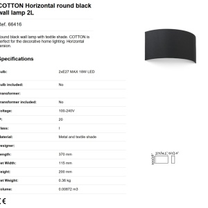 Aplica de perete ambientala design modern COTTON round 2L neagra 84158 universul-luminii.ro