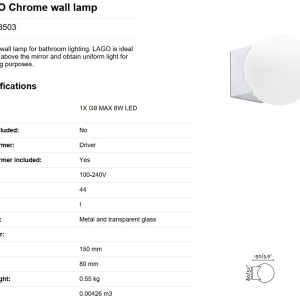 Aplica de perete baie cu protectie IP44 LAGO Chrome 63503 61128 universul-luminii.ro