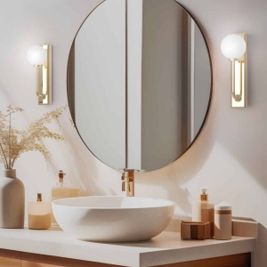 Aplica de perete baie din metal auriu satinat, IP44 Ero - Img 4