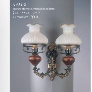 Aplica de perete cu 2 brate design italian din alama cu lemn 634 202958 universul-luminii.ro