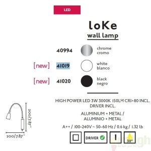 Aplica de perete cu iluminat LED, LOKE 41019 63008 universul-luminii.ro