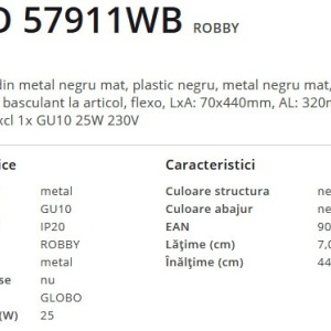 Aplica de perete cu spot directionabil design modern Robby negru 63608 universul-luminii.ro