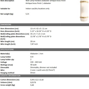 Aplica de perete design LUX Pandora, alama antica 115502 HZ 200368 universul-luminii.ro