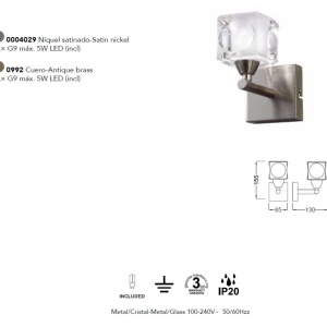 Aplica de perete design modern CUADRAX 1L nickel 139208 universul-luminii.ro