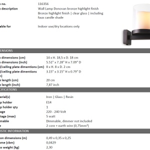 Aplica de perete dimabila design LUX Donovan, bronz 199788 universul-luminii.ro