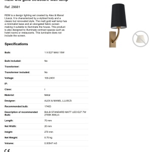 Aplica de perete eleganta design clasic REM auriu/alb 190138 universul-luminii.ro