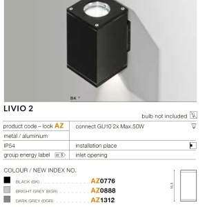 Aplica de perete exterior cu iluminat up-and-down IP54 LIVIO 2 neagra 70788 universul-luminii.ro