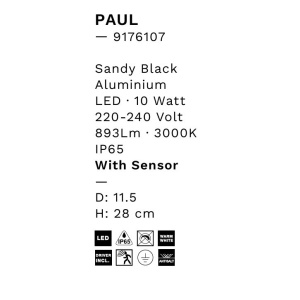 Aplica de perete exterior cu senzor de miscare LED PAUL 152978 universul-luminii.ro