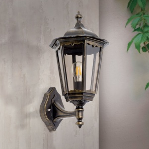 Aplica de perete exterior stil clasic IP43 Puchberg AL 11K/82570 schwarz-gold/rauch OR 249308 universul-luminii.ro