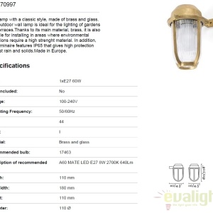 Aplica de perete exterior stil clasic IP44 BORDA 70997 48218 universul-luminii.ro