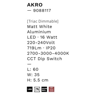 Aplica de perete LED CCT design modern AKRO alb 245748 universul-luminii.ro