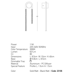 Aplica de perete LED design modern SCONCE H-40cm 151918 universul-luminii.ro